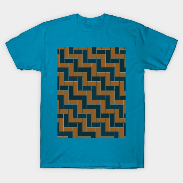 Geometric Tiles in Dark Tan, Green and Teal T-Shirt by OneThreeSix